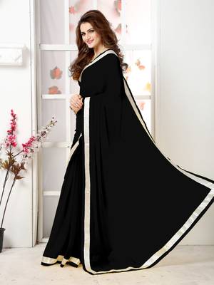 Black Embroidery Chiffon Saree With Blouse 2