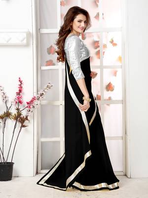 Black Embroidery Chiffon Saree With Blouse 4