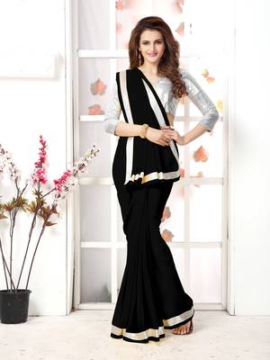 Black Embroidery Chiffon Saree With Blouse 5