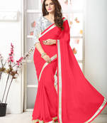 Pink  Embroidery chiffon saree with blouse