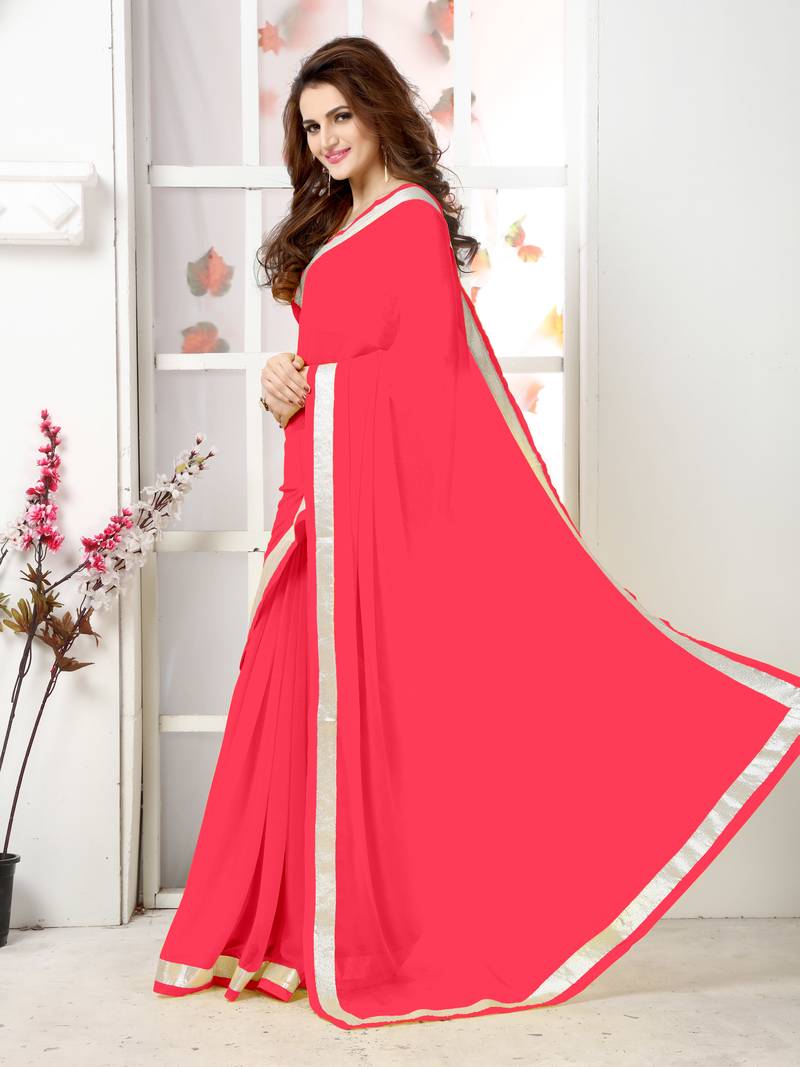 Pink  Embroidery chiffon saree with blouse