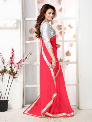 Pink  Embroidery chiffon saree with blouse 4