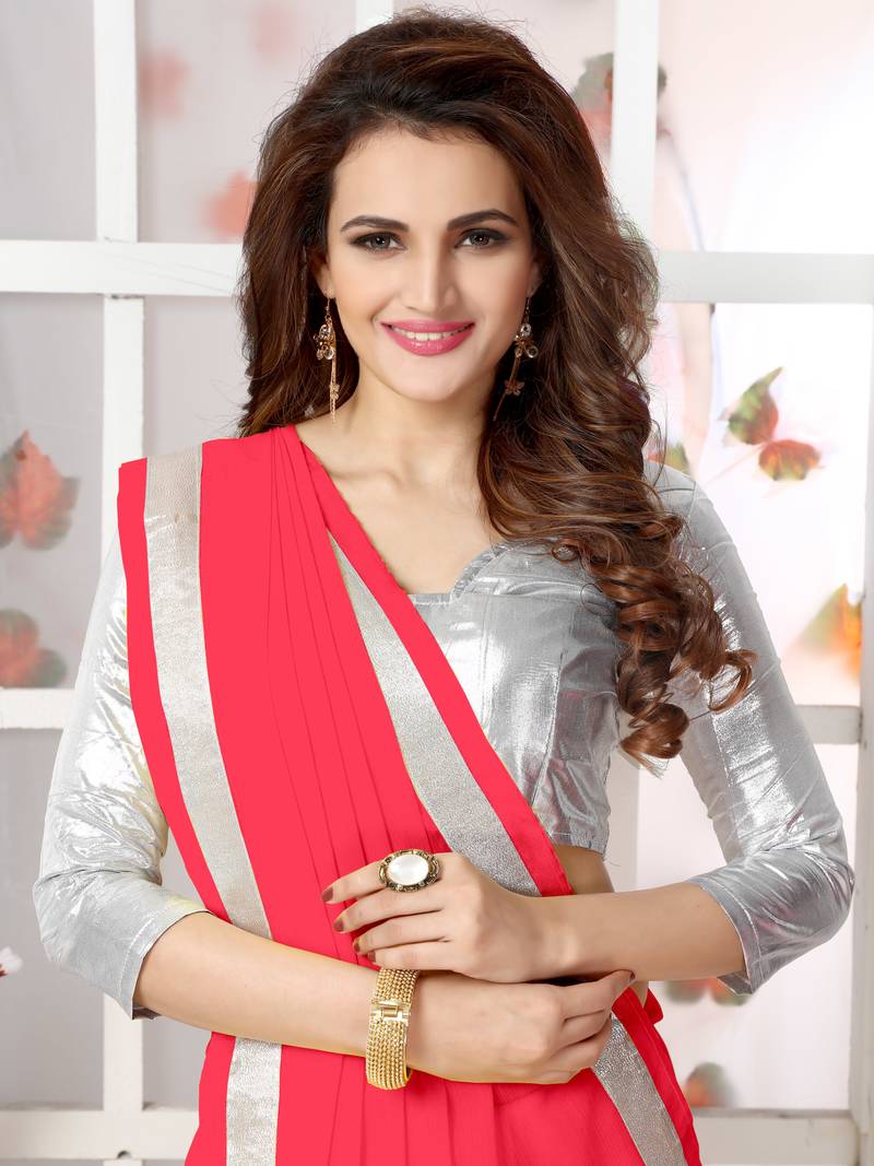 Pink  Embroidery chiffon saree with blouse