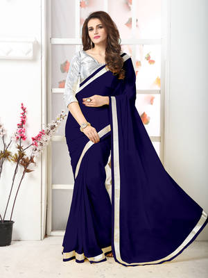 Blue  Embroidery chiffon saree with blouse 1