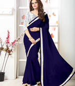 Blue  Embroidery chiffon saree with blouse