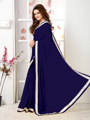 Blue  Embroidery chiffon saree with blouse 2