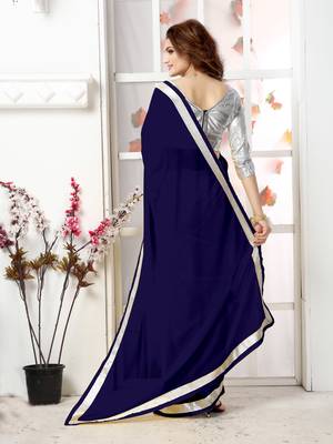 Blue  Embroidery chiffon saree with blouse 3