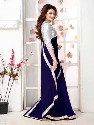 Blue  Embroidery chiffon saree with blouse 4
