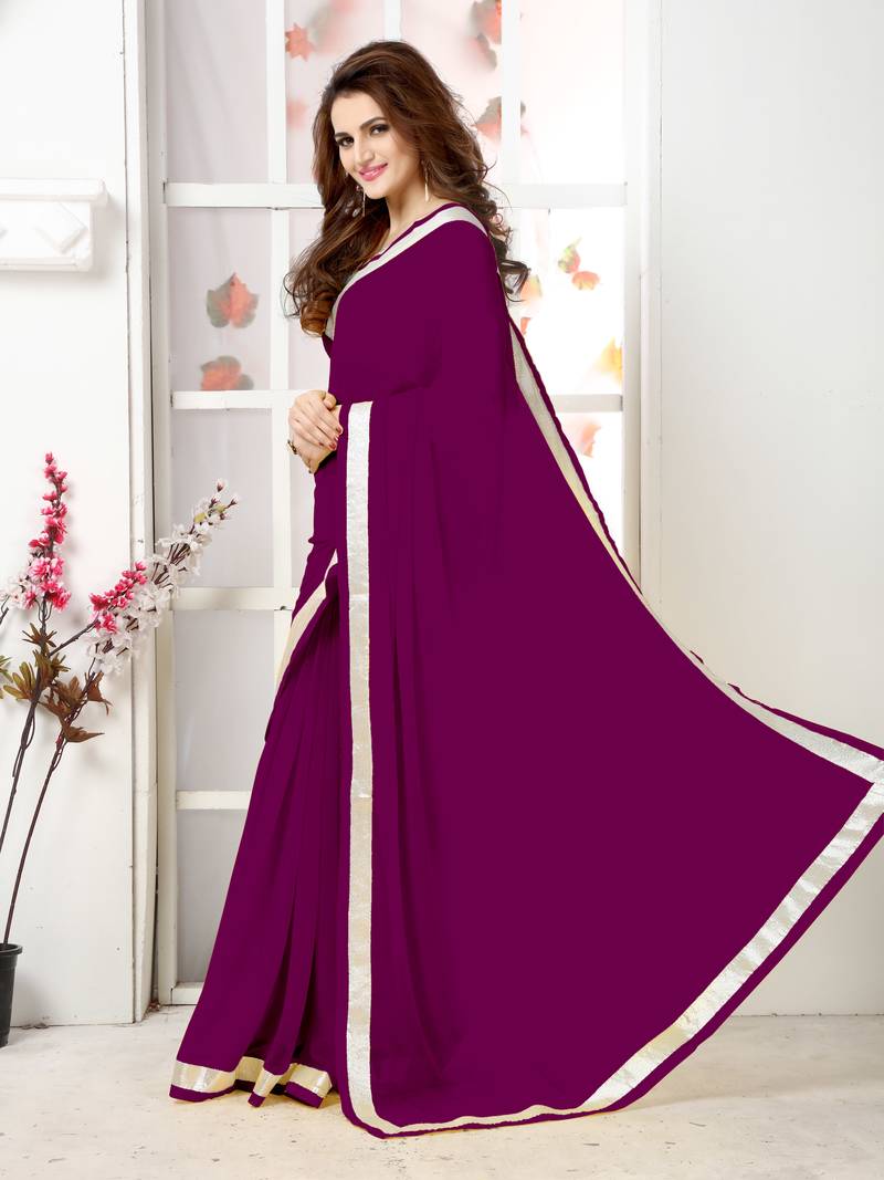 Wine  Embroidery chiffon saree with blouse