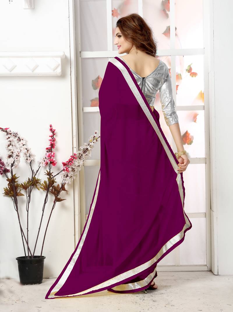 Wine  Embroidery chiffon saree with blouse
