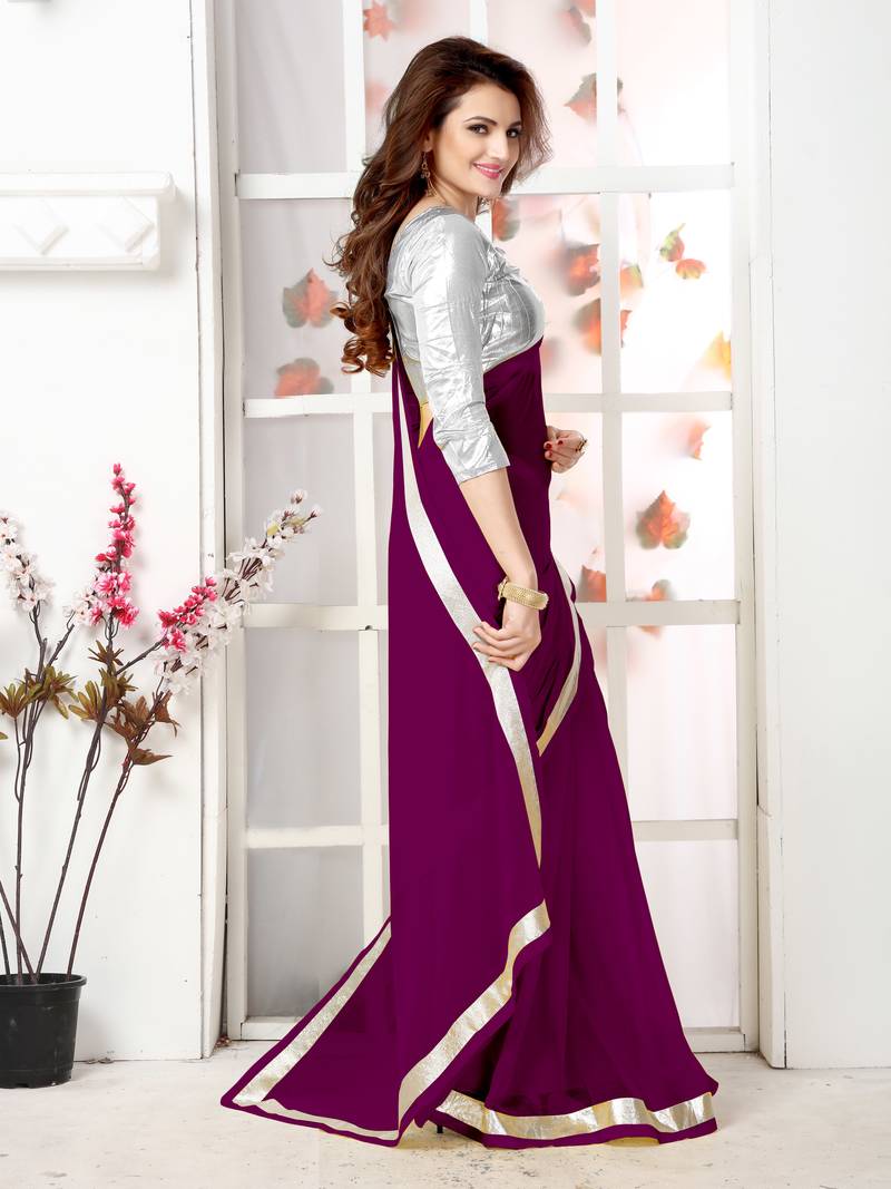 Wine  Embroidery chiffon saree with blouse