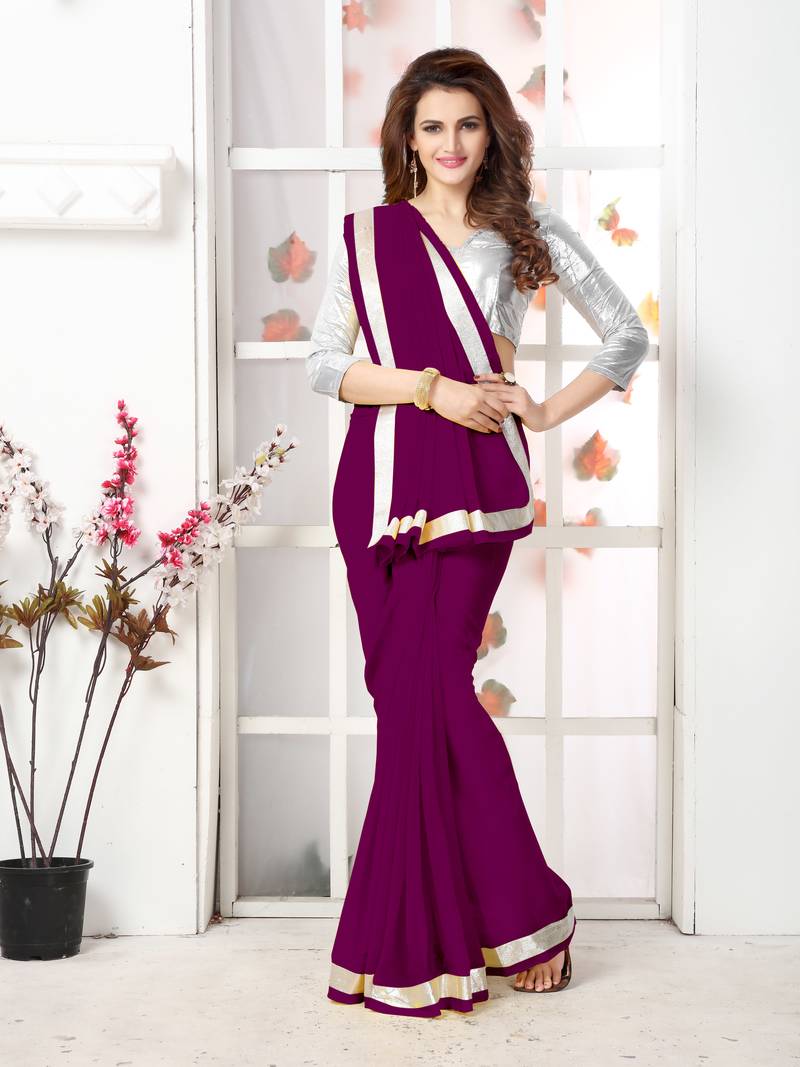 Wine  Embroidery chiffon saree with blouse