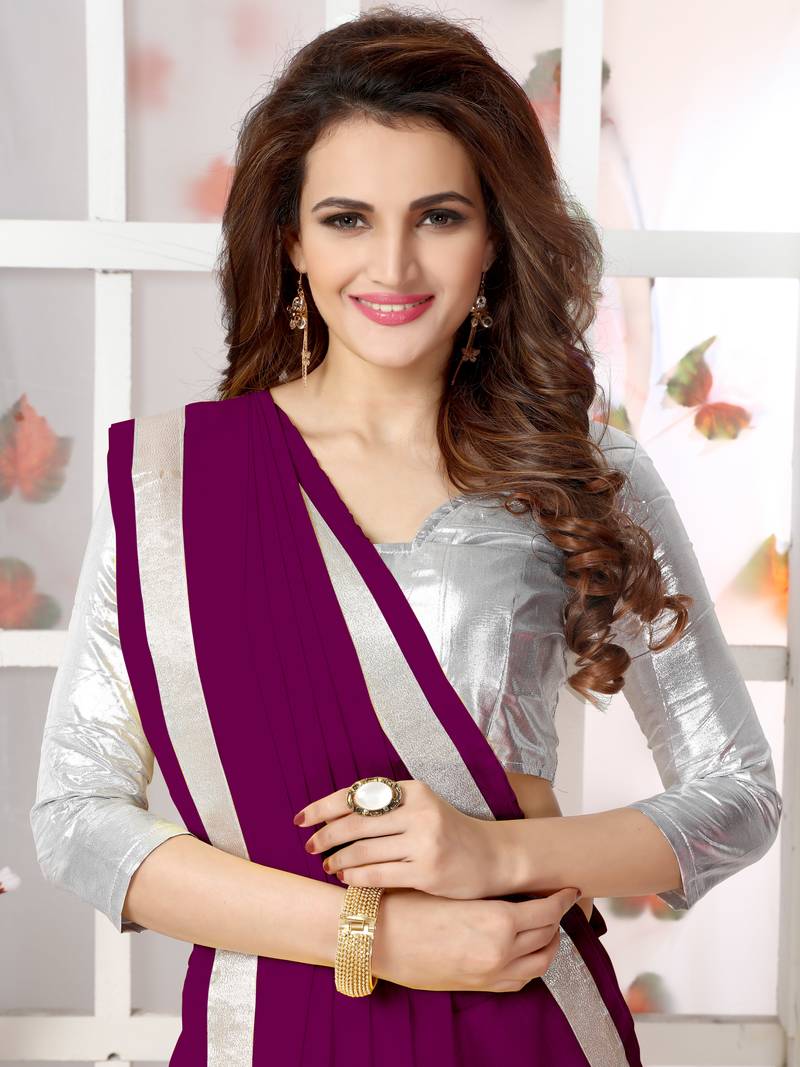 Wine  Embroidery chiffon saree with blouse