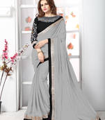 Grey plain chiffon saree with blouse