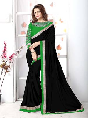 Black plain chiffon saree with blouse 1