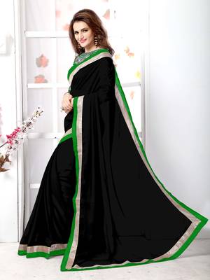 Black plain chiffon saree with blouse 2
