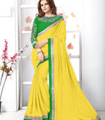 Yellow plain chiffon saree with blouse