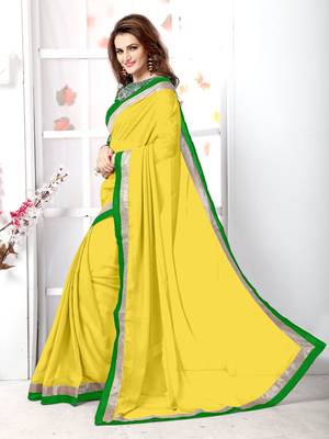 Yellow plain chiffon saree with blouse 2
