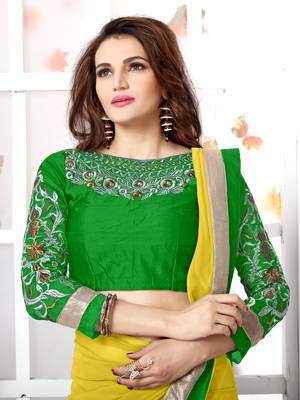 Yellow plain chiffon saree with blouse 6