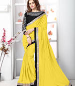 Yellow plain chiffon saree with blouse