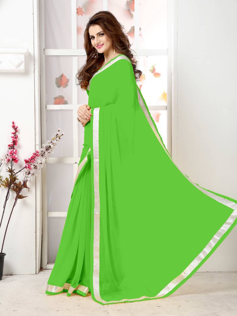 Green  Embroidery chiffon saree with blouse
