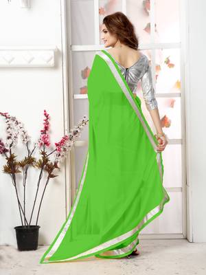 Green  Embroidery chiffon saree with blouse 3