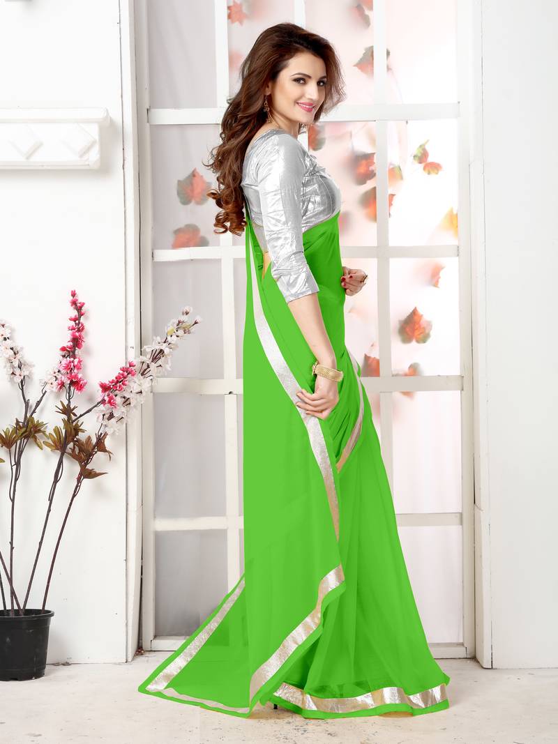Green  Embroidery chiffon saree with blouse