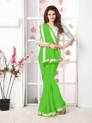Green  Embroidery chiffon saree with blouse 5