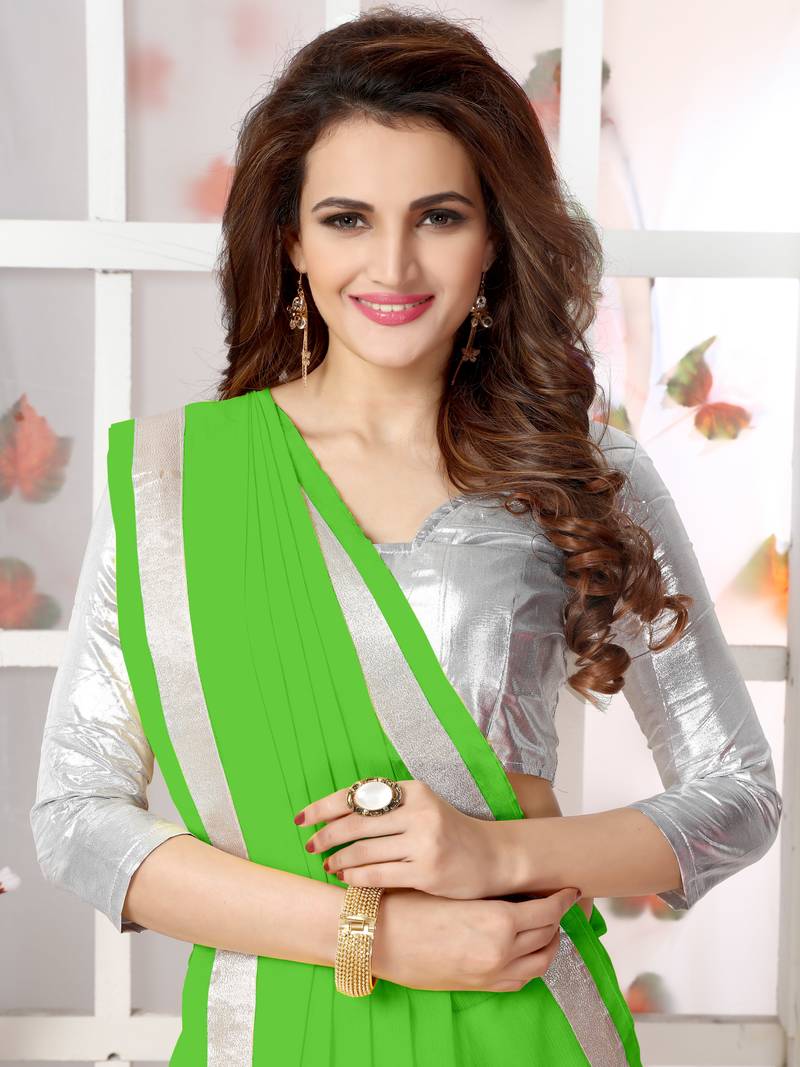 Green  Embroidery chiffon saree with blouse