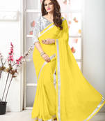 Yellow  Embroidery chiffon saree with blouse