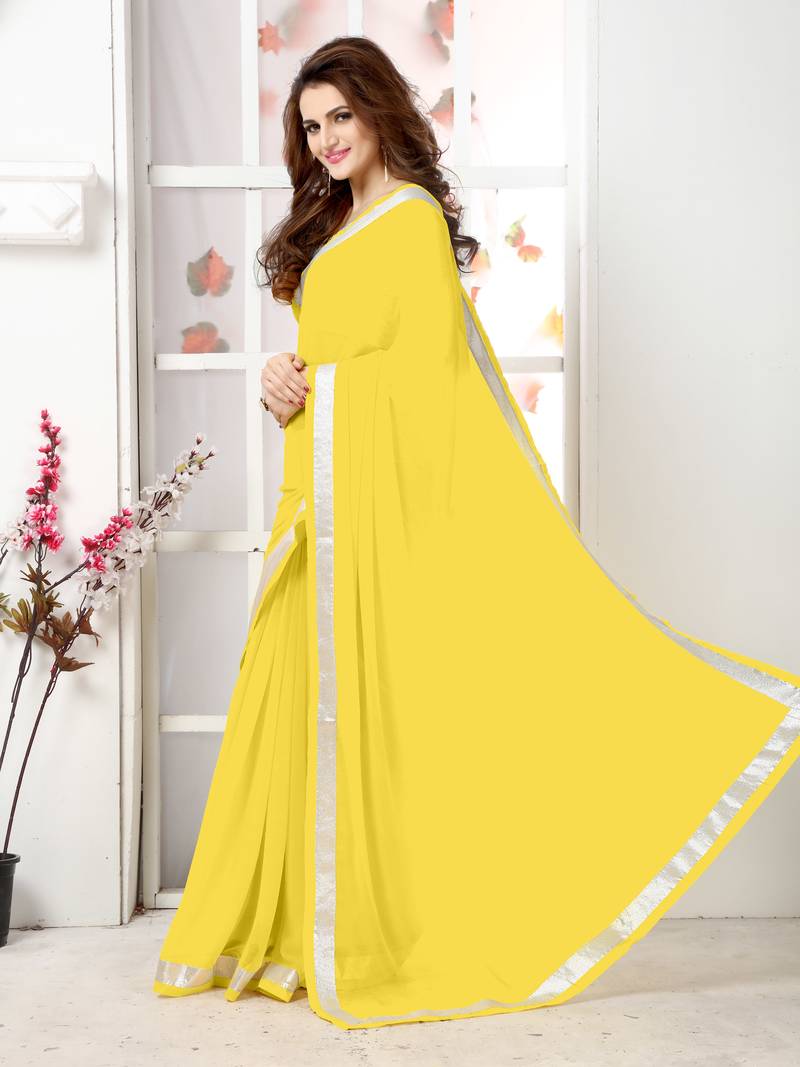 Yellow  Embroidery chiffon saree with blouse