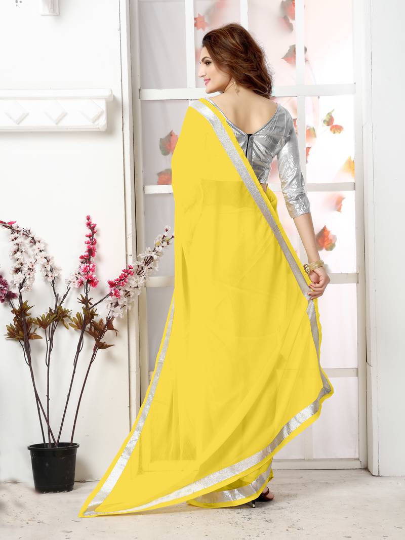 Yellow  Embroidery chiffon saree with blouse