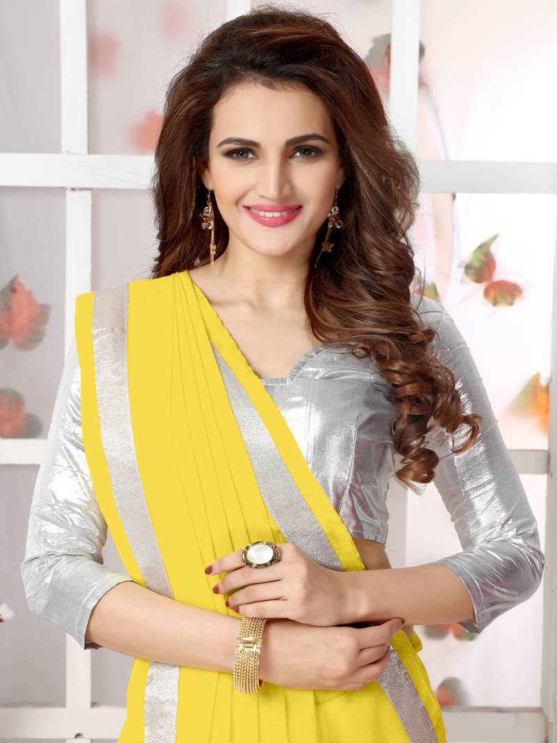 Yellow  Embroidery chiffon saree with blouse