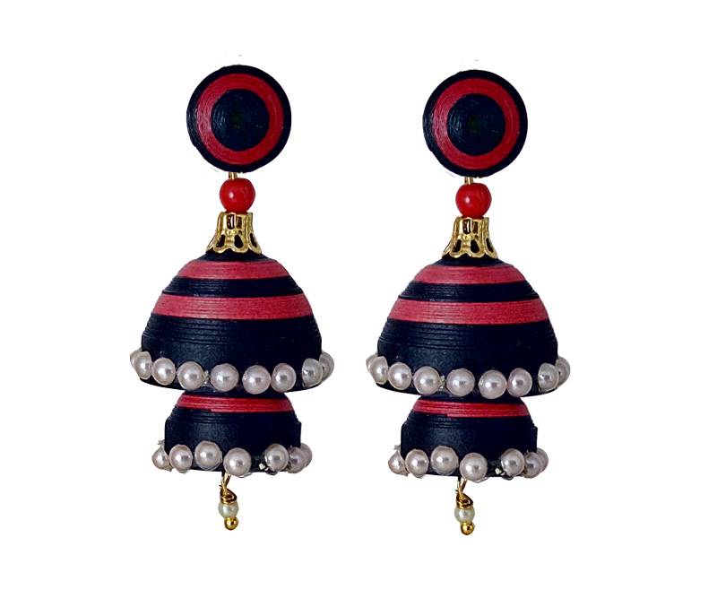 Handmade Red and Black Paper quilling Jhumka Akshata Koli 1381207