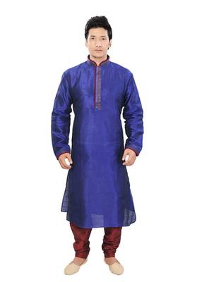 Blue Silk Plain Traditional Kurta 1