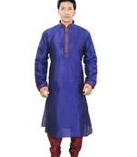 Blue Silk Plain Traditional Kurta