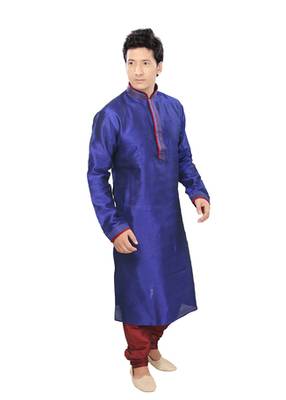 Blue Silk Plain Traditional Kurta 2
