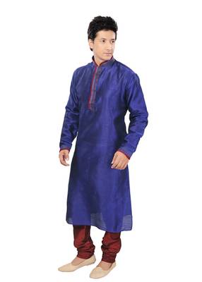 Blue Silk Plain Traditional Kurta 3