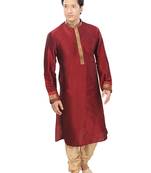 Maroon Polysilk Plain Traditional Kurta