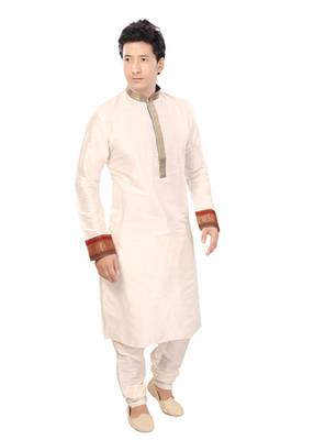Beige Polysilk Plain Traditional Kurta 2