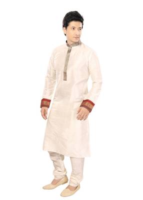 Beige Polysilk Plain Traditional Kurta 3