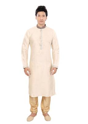Beige Jacquard Plain Traditional Kurta 1
