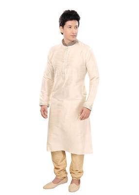 Beige Jacquard Plain Traditional Kurta 2