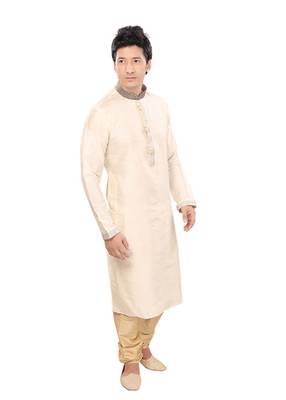 Beige Jacquard Plain Traditional Kurta 3