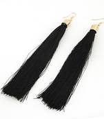 Black Long Satin Tassel Dangling Earrings