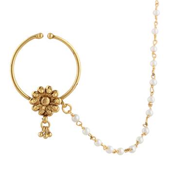Indian Bollywood Bridal Body Jewelry Set Pierced Nath Nose Ring with Chain 1
