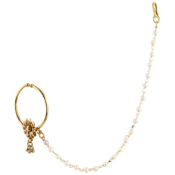 Indian Bollywood Bridal Body Jewelry Set Pierced Nath Nose Ring with Chain 2