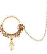 Flower AD Stone Bridal Jewelry Set Pierced Nose Ring Nathni with Chain