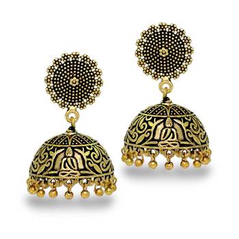 Antique Oxidized Gold Plating Budha Shape Jhumki Women Earrings 1