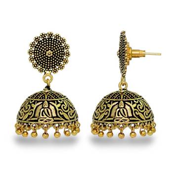 Antique Oxidized Gold Plating Budha Shape Jhumki Women Earrings 2
